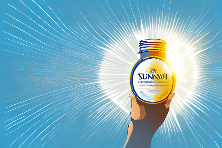 Vitamin D: Supplements Explained A sunbeam shining down on a bottle of vitamin d supplements