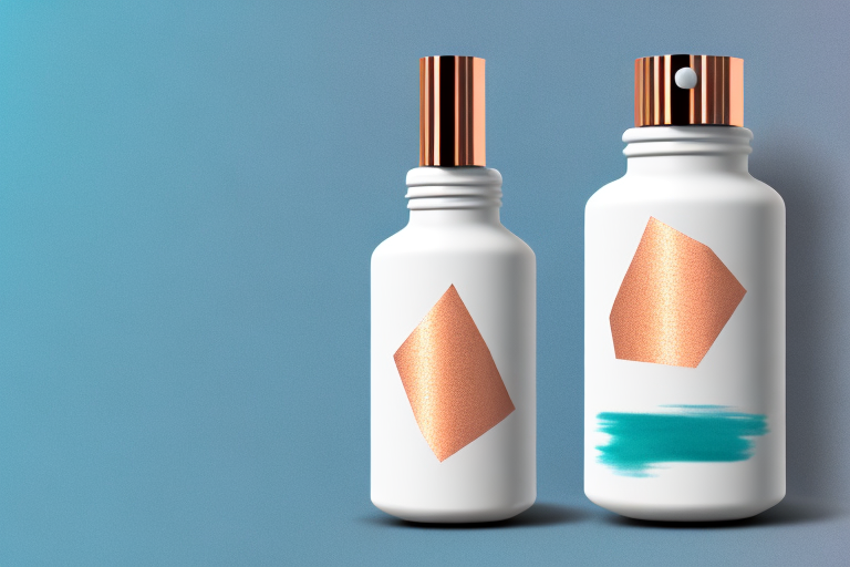 A copper supplement bottle with a copper mineral in the background