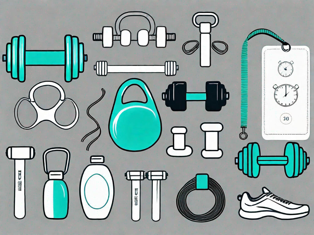 A set of different fitness equipment like dumbbells